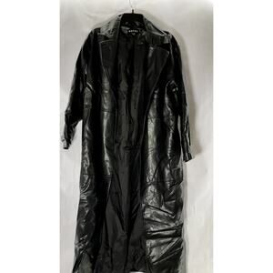 MOTEL Women's Black Faux-Leather Matrix Long Open Front Trench Coat SZ XS